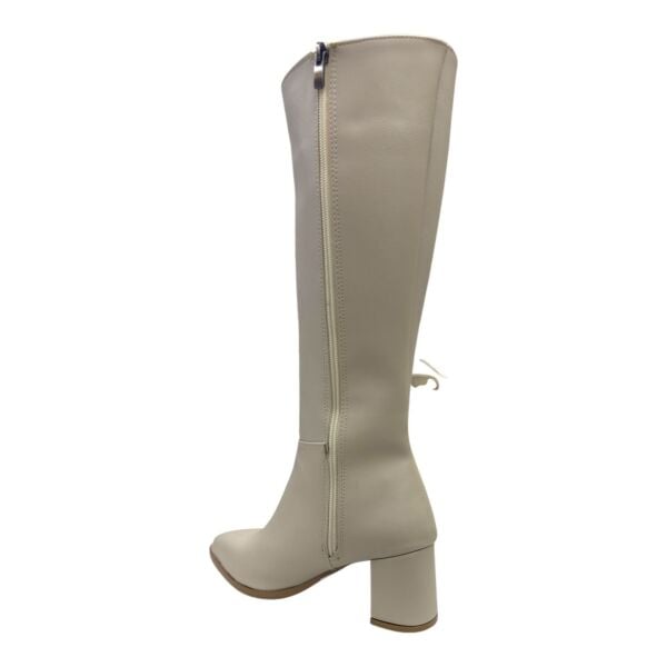 Krem Kalın Topuklu Diz Altı Kadın Çizme