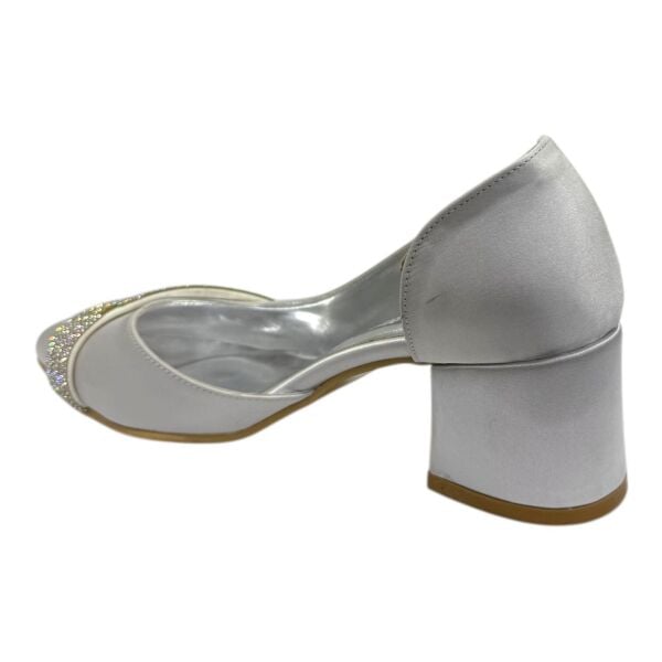 Beyaz Taşlı Kalın Topuklu Kadın Abiye Ayakkabı - Gelinlik ve Davet Modeli