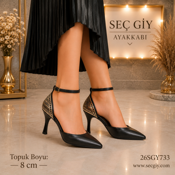 Siyah Bilekten Bağlamalı Stiletto Topuklu Ayakkabı – Sivri Burun Şık Kadın Ayakkabı