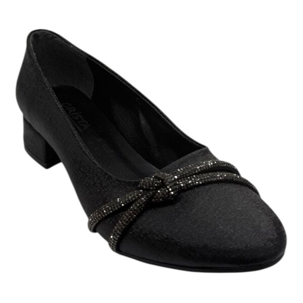 Siyah Taşlı Kadın Kısa Topuklu Babet Ayakkabı