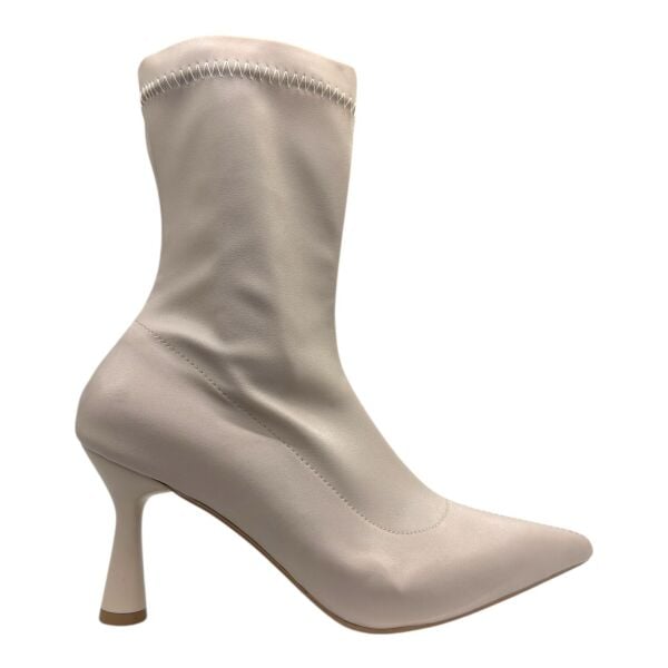 Krem İnce Topuklu Streç Kadın Bot