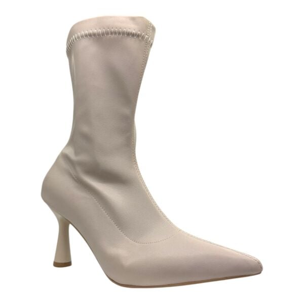 Krem İnce Topuklu Streç Kadın Bot