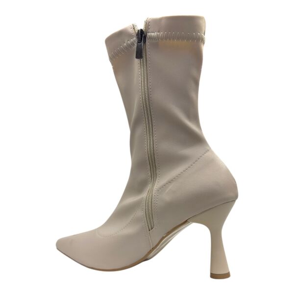 Krem İnce Topuklu Streç Kadın Bot