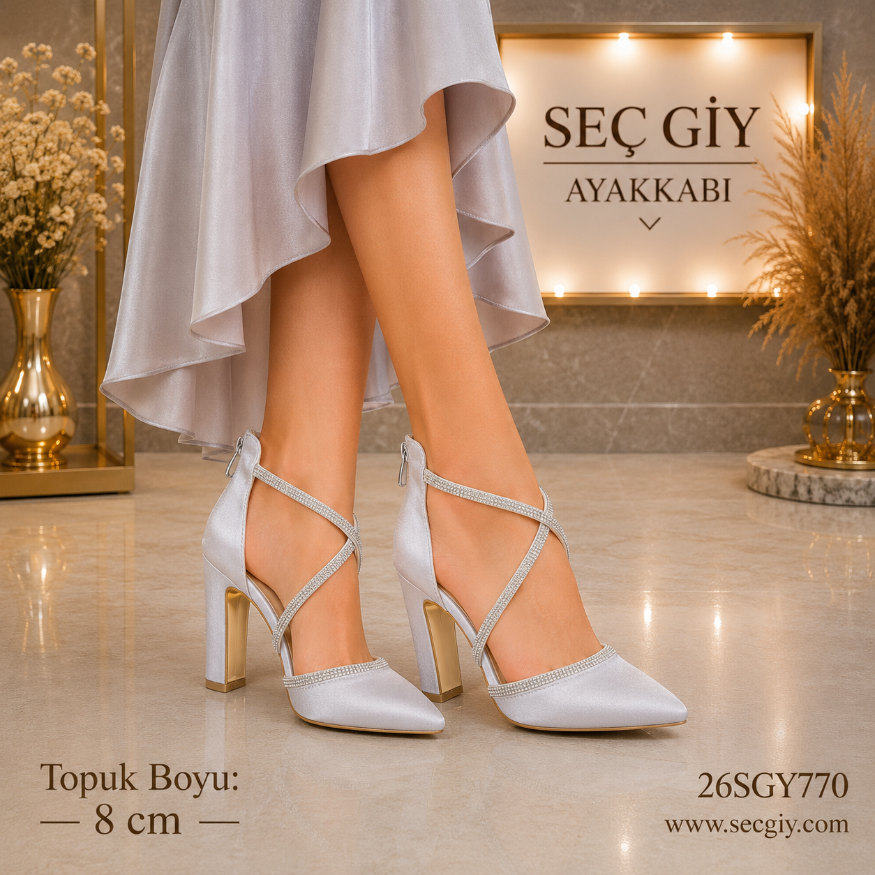 Beyaz Taş Detaylı Çapraz Bantlı Abiye Topuklu Ayakkabı – Şık Kadın Stiletto