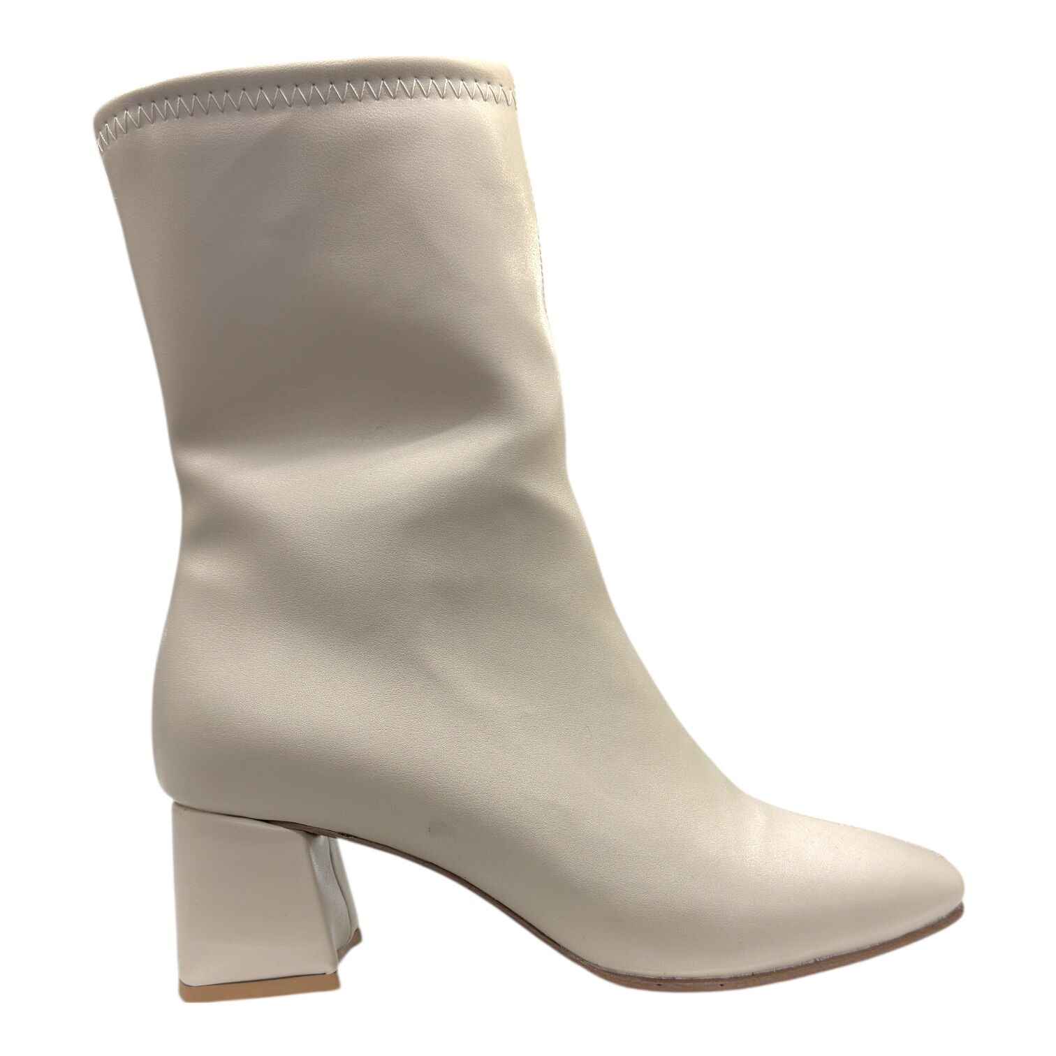 Krem Kalın Topuklu Streç Kadın Bot