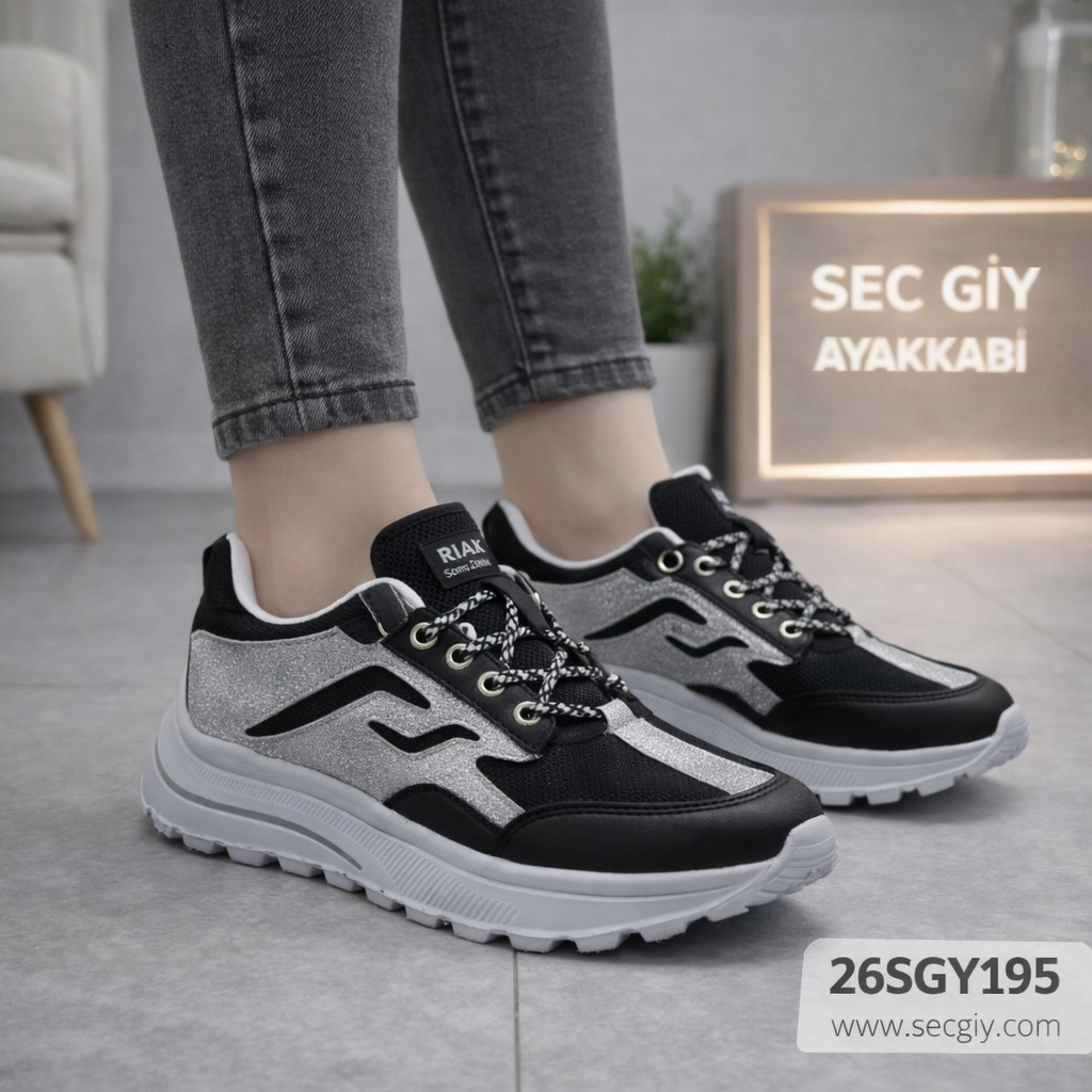 Kadın Ayakkabı Siyah Gümüş Günlük Spor Model
