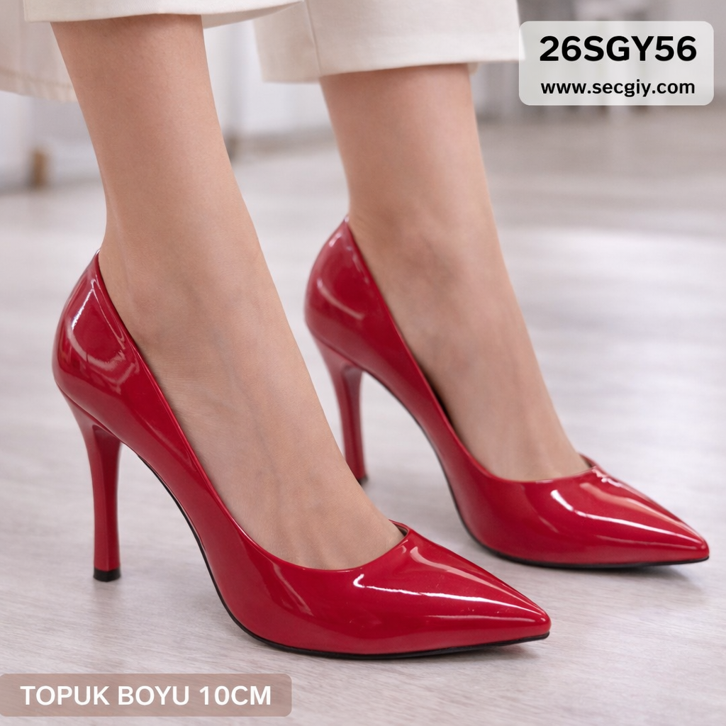 Kırmızı Rugan İnce Topuklu Bayan Ayakkabı – 10 cm Şık Topuk