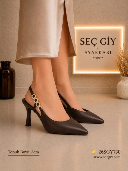 Acı Kahve Zincir Detaylı Sivri Burun Topuklu Ayakkabı – Şık Kadın Slingback