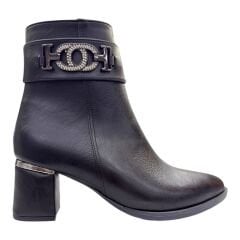 Siyah Taş Tokalı Kalın Topuklu Kadın Bot