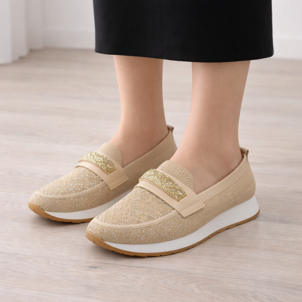 Bej Işıltılı Taş Detaylı Kadın Günlük Spor Ayakkabı