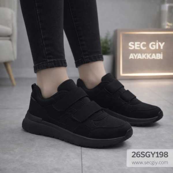 Kadın Ayakkabı Siyah Cırtlı Günlük Spor Model