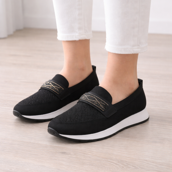 Siyah Taşlı Kadın Günlük Spor  Babet Ayakkabı