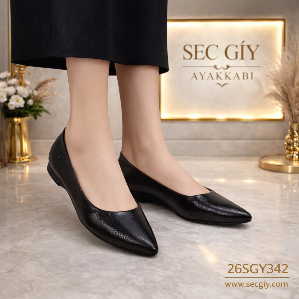 Siyah Sivri Burun Düz Kadın Babet – Klasik Günlük Model