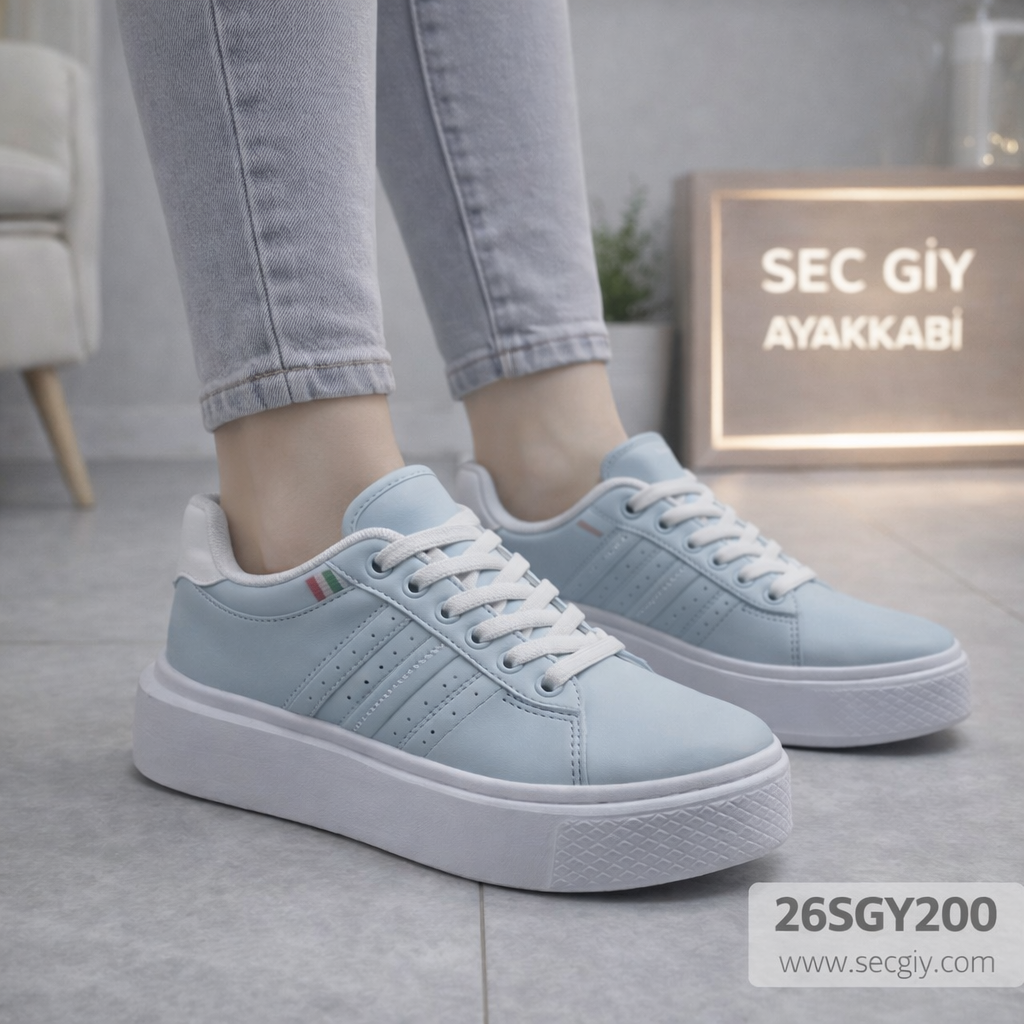 Kadın Ayakkabı Mavi Günlük Bağcıklı Spor Model