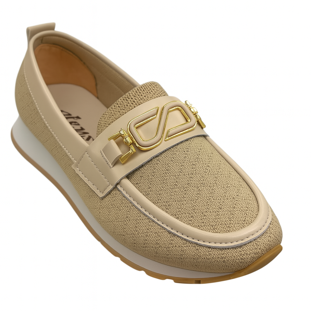 Bej Örgü Kumaşlı Kadın Günlük Babet Ayakkabı