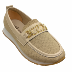 Bej Örgü Kumaşlı Kadın Günlük Babet Ayakkabı