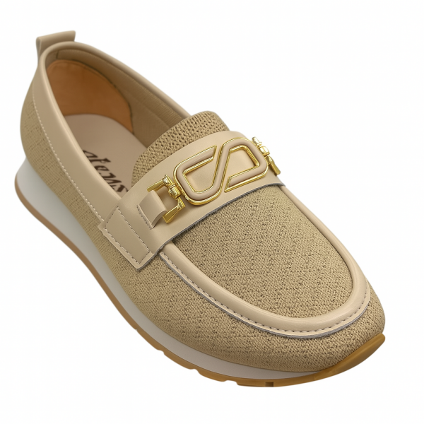 Bej Örgü Kumaşlı Kadın Günlük Babet Ayakkabı