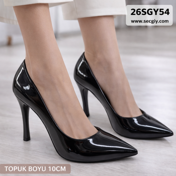 Siyah Rugan İnce Topuklu Bayan Ayakkabı – 10 cm Zarif ve Şık Tasarım