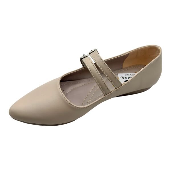 Bej Çift Bantlı Sivri Burun Kadın Babet – Tokalı Şık Model