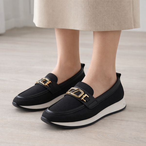 Siyah Örgü Kumaşlı Kadın Günlük Babet Ayakkabı