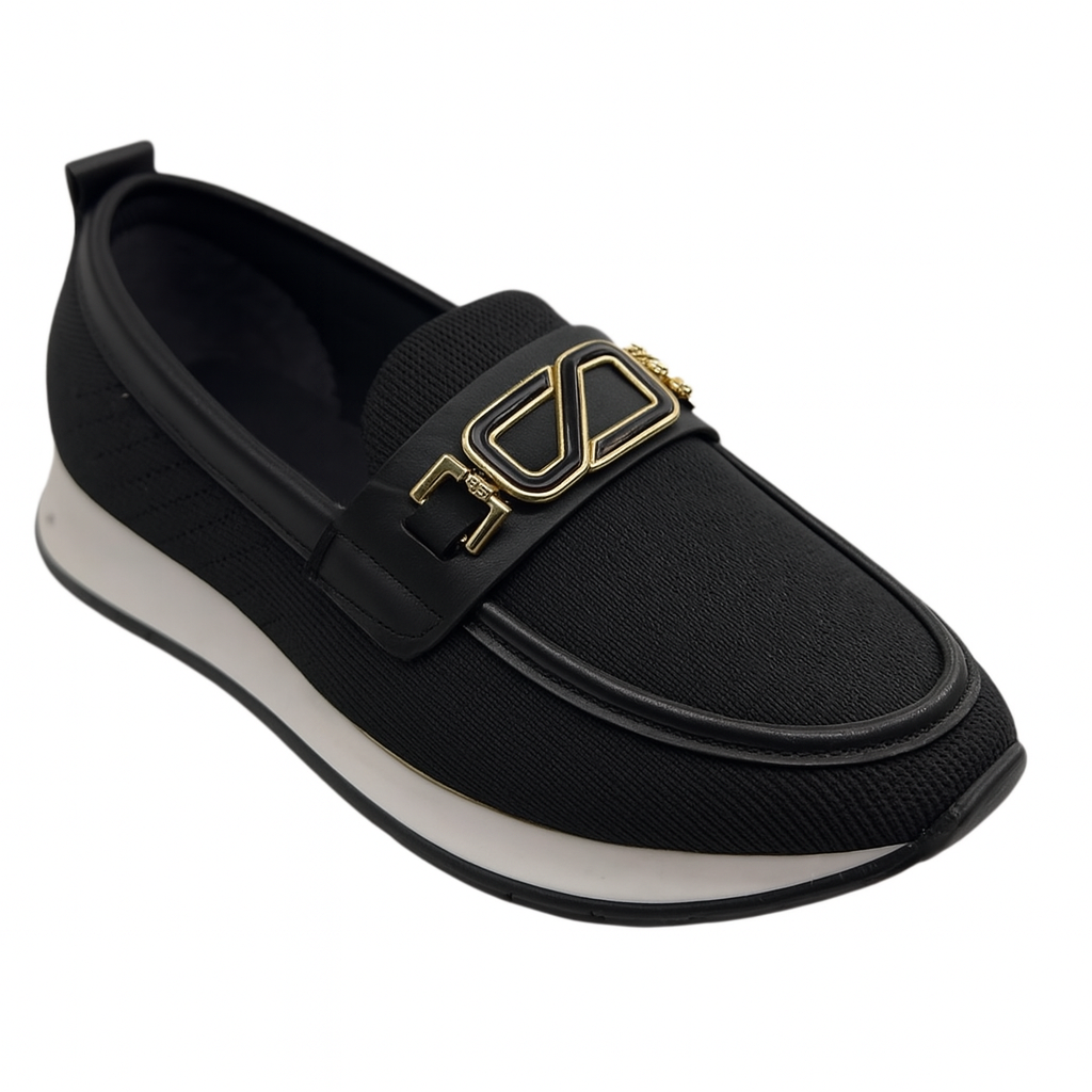 Siyah Örgü Kumaşlı Kadın Günlük Babet Ayakkabı