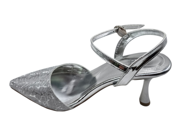Gümüş Simli Slingback Topuklu Ayakkabı Kadın 7 cm Sivri Burun Şık Abiye Model