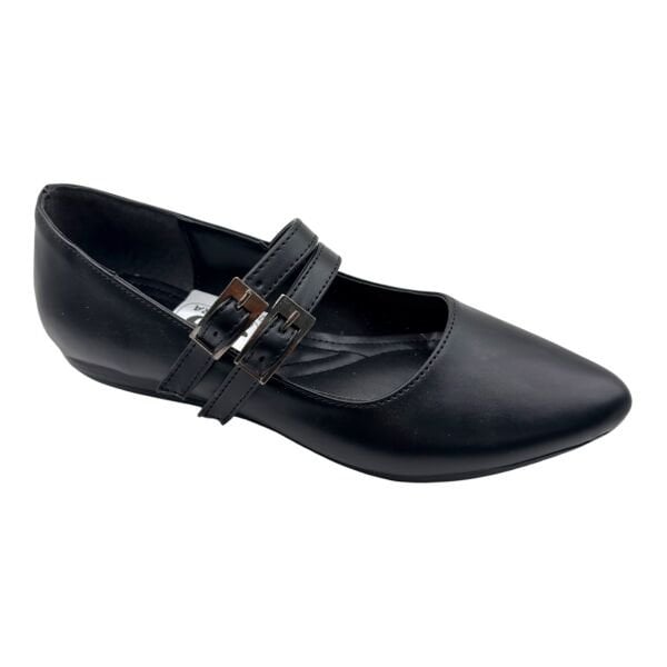 Siyah Çift Bantlı Sivri Burun Kadın Babet