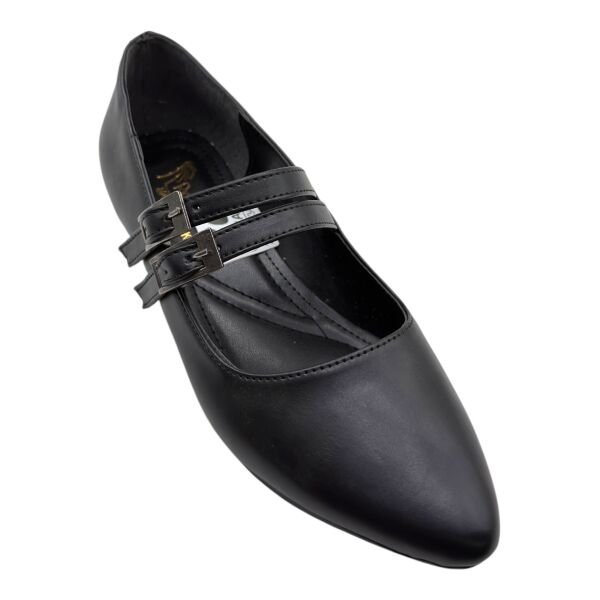 Siyah Çift Bantlı Sivri Burun Kadın Babet