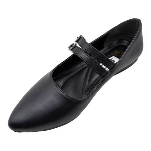 Siyah Çift Bantlı Sivri Burun Kadın Babet