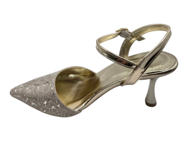 Şampanya Mermer Desenli Slingback Topuklu Ayakkabı Kadın 7 cm Sivri Burun Abiye