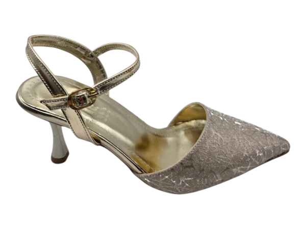 Şampanya Mermer Desenli Slingback Topuklu Ayakkabı Kadın 7 cm Sivri Burun Abiye
