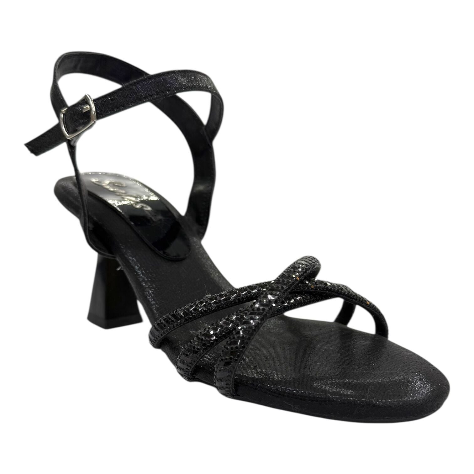 Simli İnce Bantlı Topuklu  Sandalet 39