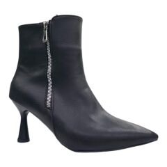 Siyah İnce Topuklu Fermuarlı Kadın Bot