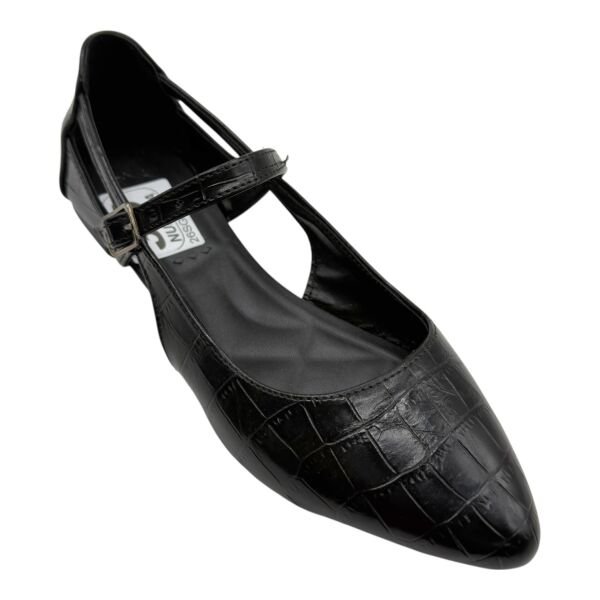 Siyah Kroko Desenli Çapraz Bantlı Sivri Burun Kadın Babet