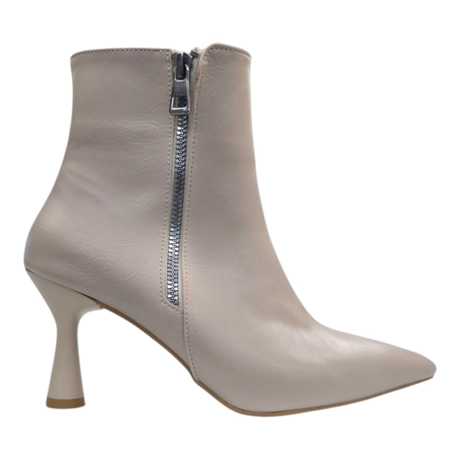 Bej İnce Topuklu Fermuarlı Kadın Bot