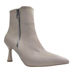 Bej İnce Topuklu Fermuarlı Kadın Bot