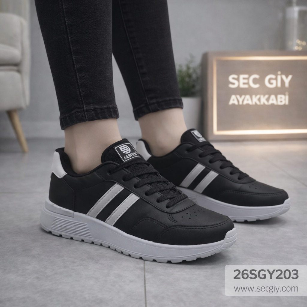 Kadın Ayakkabı Siyah Beyaz Günlük Spor Model