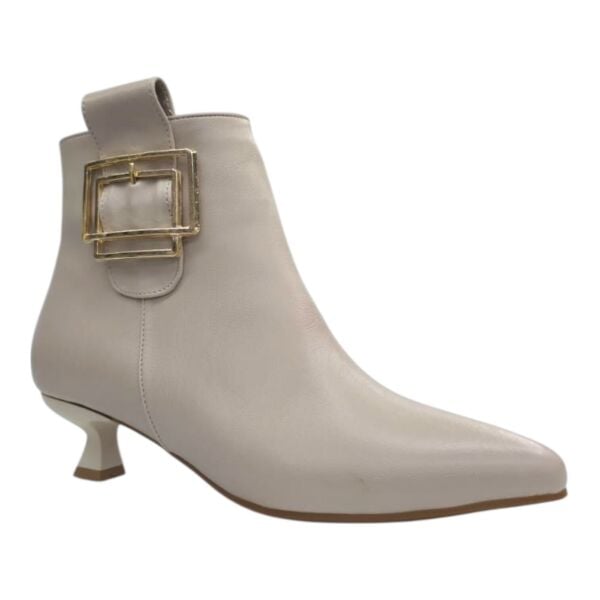 Bej Büyük Tokalı İnce Topuklu Kadın Bot