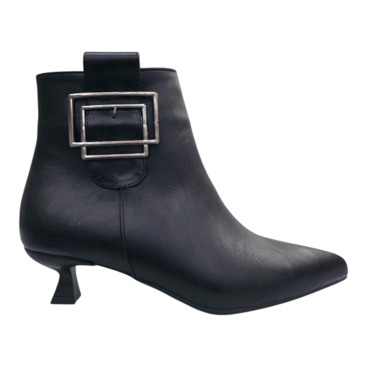 Siyah Metal Tokalı İnce Topuklu Kadın Bot