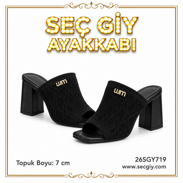 Siyah Triko Topuklu Terlik – Modern Kadın Yazlık Topuklu Terlik