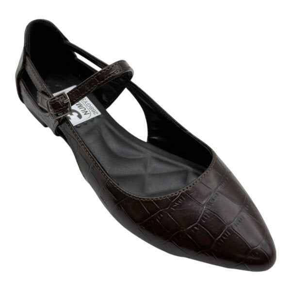 Acı Kahve Kroko Desenli Çapraz Bantlı Sivri Burun Kadın