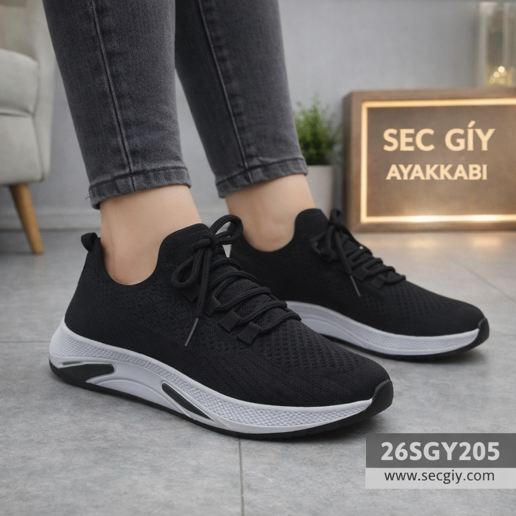 Kadın Ayakkabı Siyah Triko Günlük Spor Model