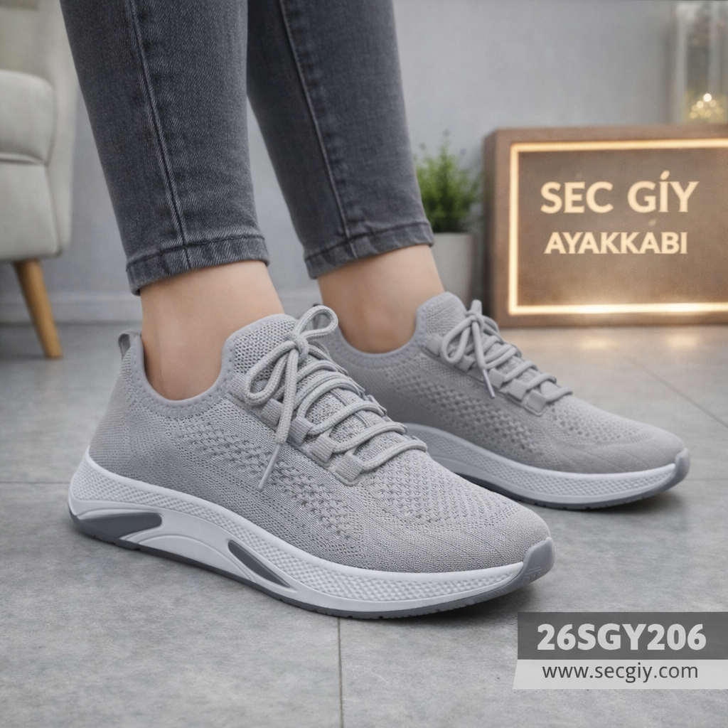 Kadın Ayakkabı Gri Triko Günlük Spor Model
