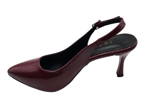 Bordo Slingback Topuklu Ayakkabı Kadın 7 cm Sivri Burun Şık Klasik Model