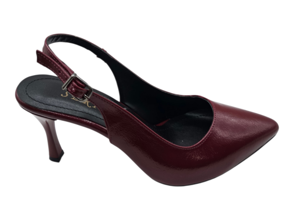 Bordo Slingback Topuklu Ayakkabı Kadın 7 cm Sivri Burun Şık Klasik Model