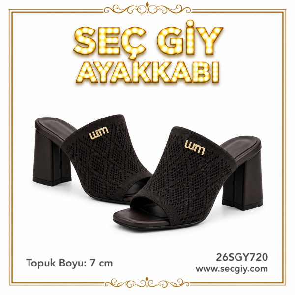 Kahve Triko Topuklu Terlik – Modern Kadın Yazlık Topuklu Terlik