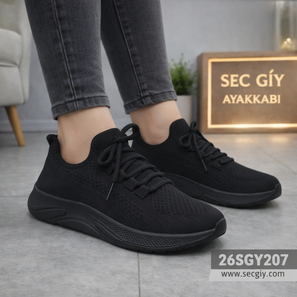 Kadın Ayakkabı Siyah Triko Hafif Spor Model