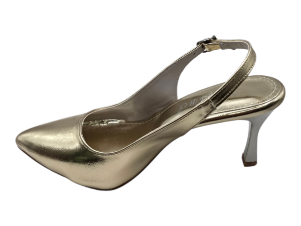Altın Renk Slingback Topuklu Ayakkabı Kadın 7 cm Sivri Burun Parlak Abiye Model