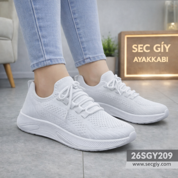 Kadın Ayakkabı Beyaz Triko Hafif Günlük Spor