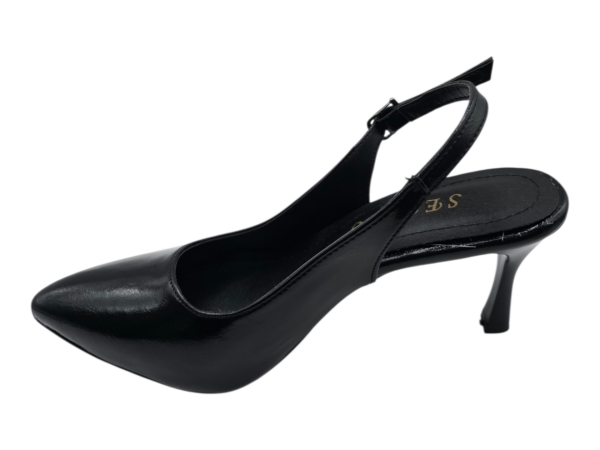 Siyah Slingback Topuklu Ayakkabı Kadın 7 cm Sivri Burun Klasik Şık Model